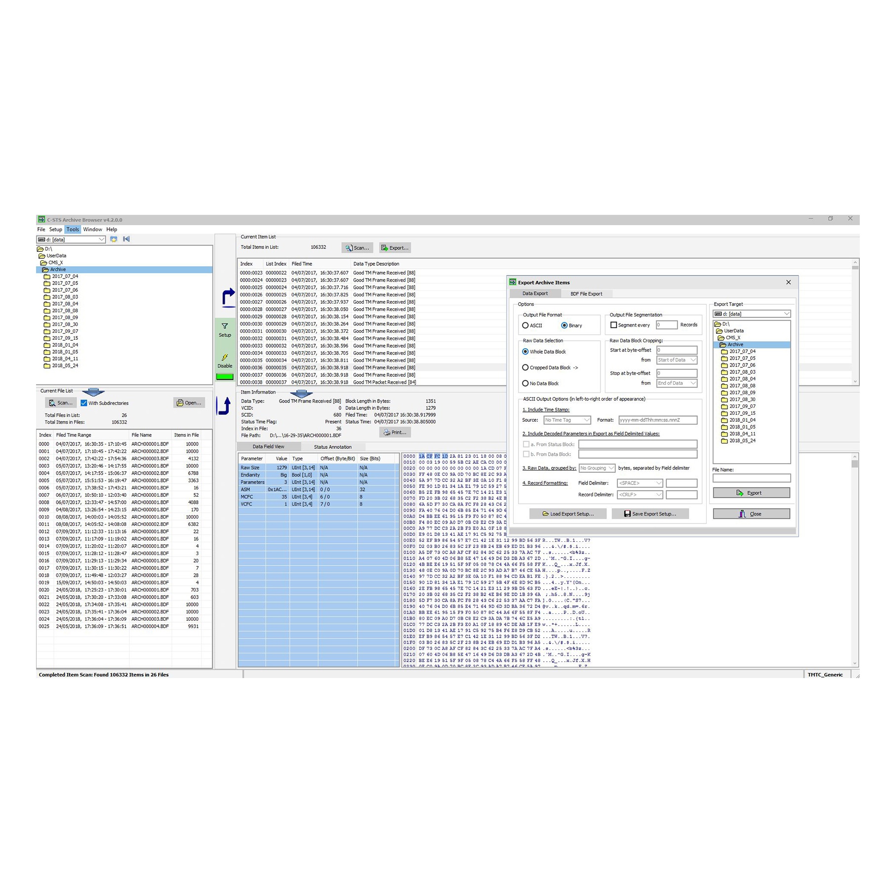 Archive Browser - Telemetry Archive File Browser Celestia-STS C-STS